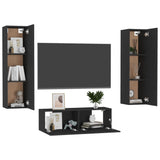 3 Piece TV Cabinet Set Black Engineered Wood - Side View
