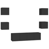 6 Piece TV Cabinet Set Black Engineered Wood - Front View