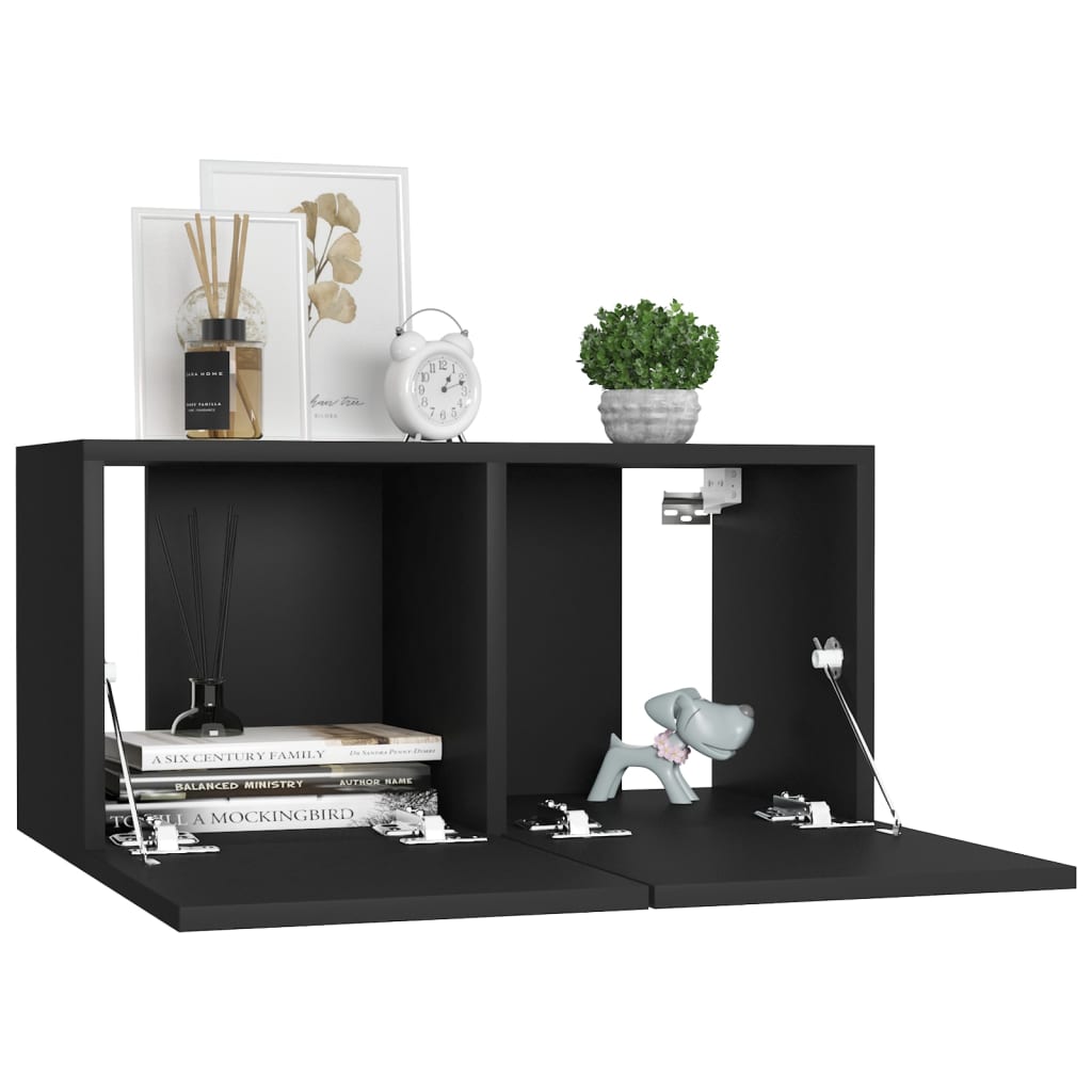 6 Piece TV Cabinet Set Black Engineered Wood