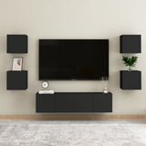 6 Piece TV Cabinet Set Black Engineered Wood