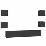 7 Piece TV Cabinet Set Black Engineered Wood - Front View