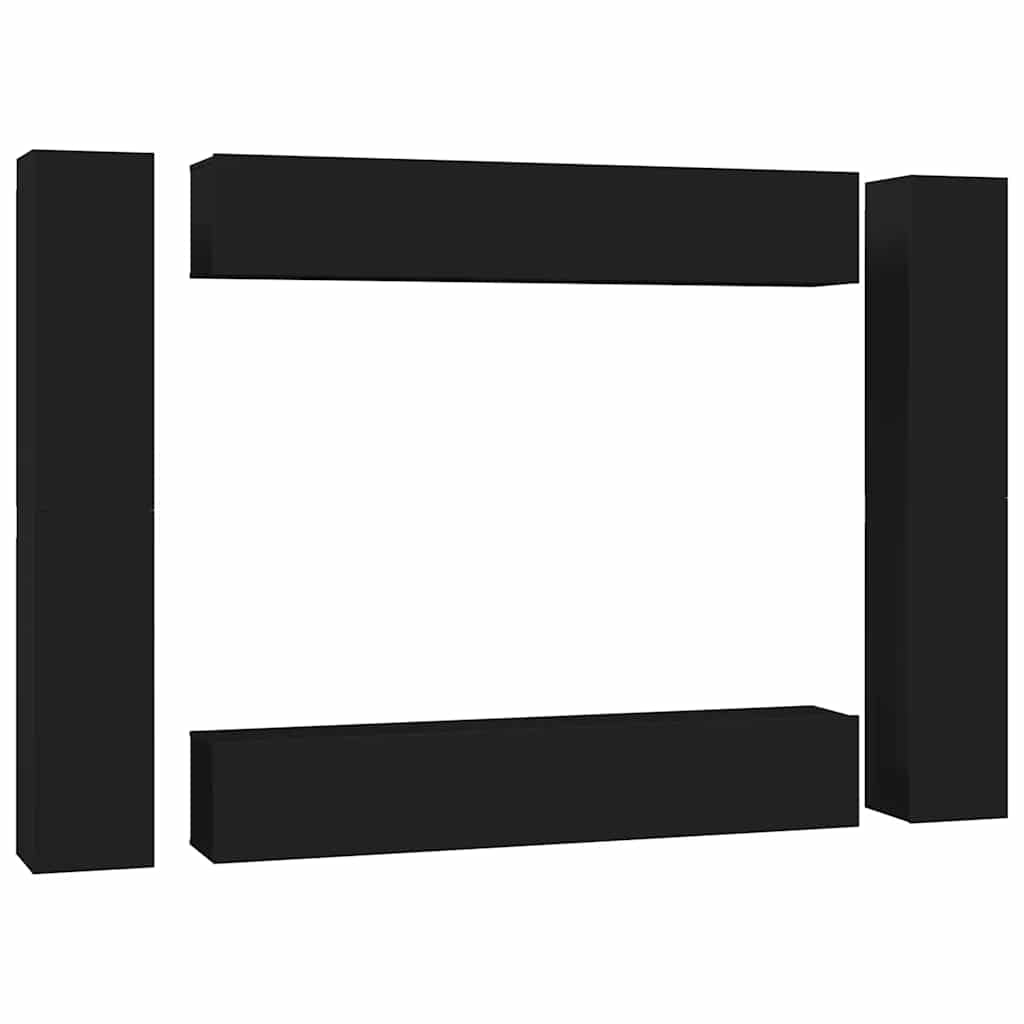 10 Piece TV Cabinet Set Black Engineered Wood