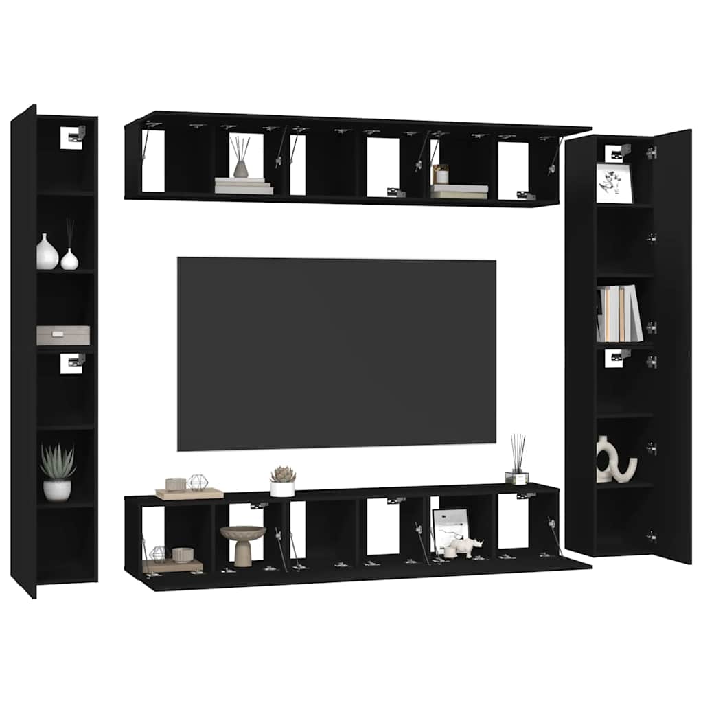 10 Piece TV Cabinet Set Black Engineered Wood