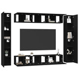 10 Piece TV Cabinet Set Black Engineered Wood