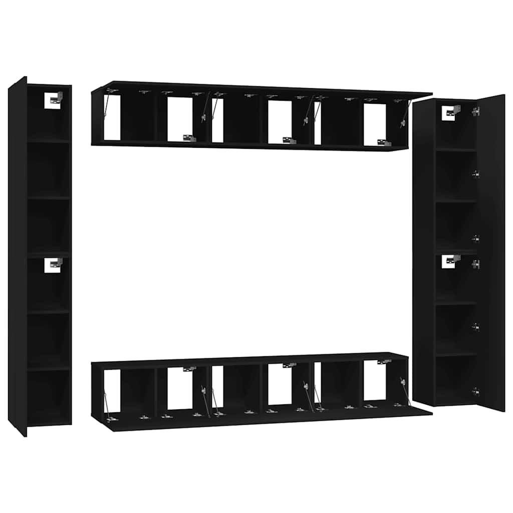 10 Piece TV Cabinet Set Black Engineered Wood