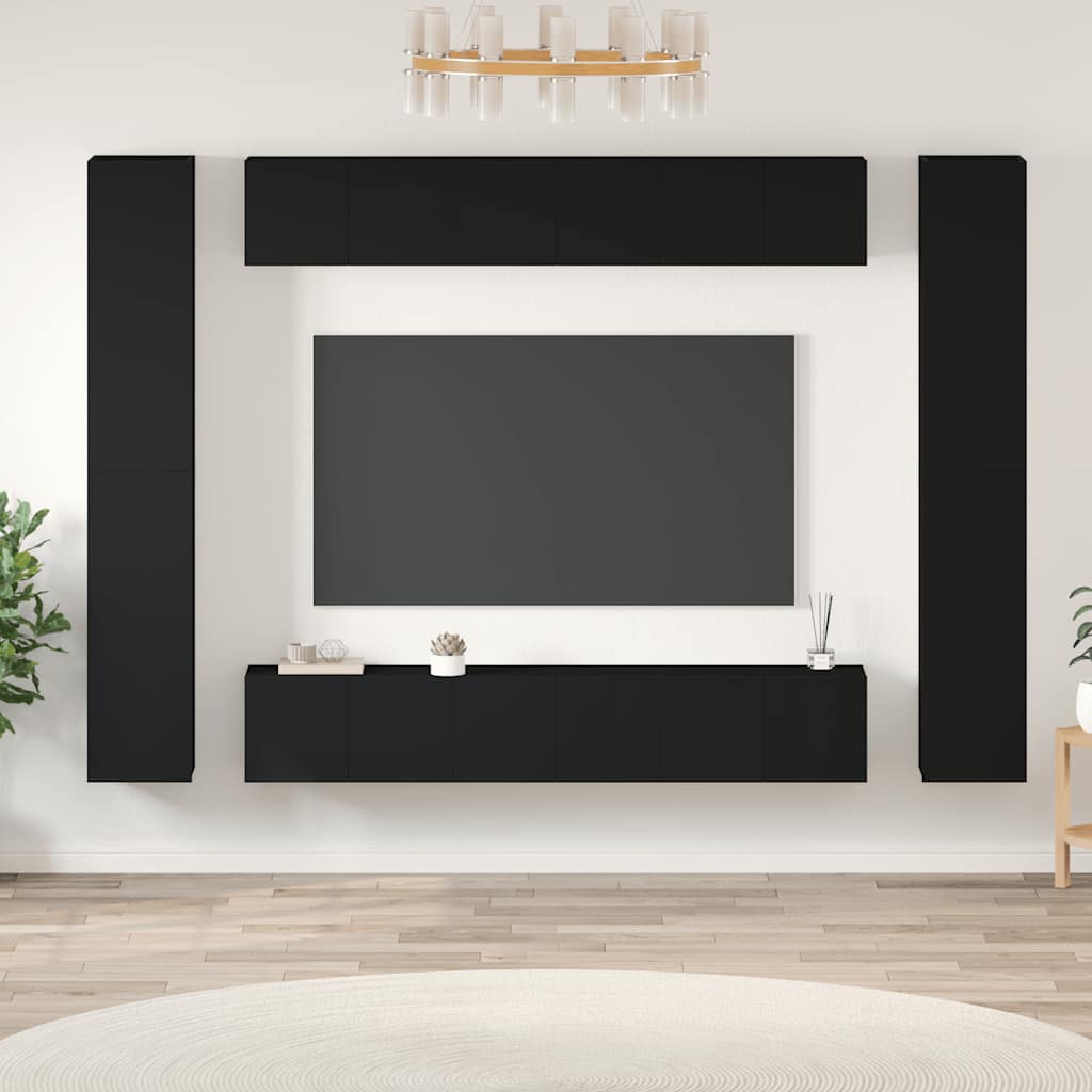 10 Piece TV Cabinet Set Black Engineered Wood