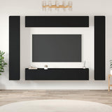 10 Piece TV Cabinet Set Black Engineered Wood