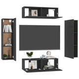4 Piece TV Cabinet Set Black Engineered Wood - Side View