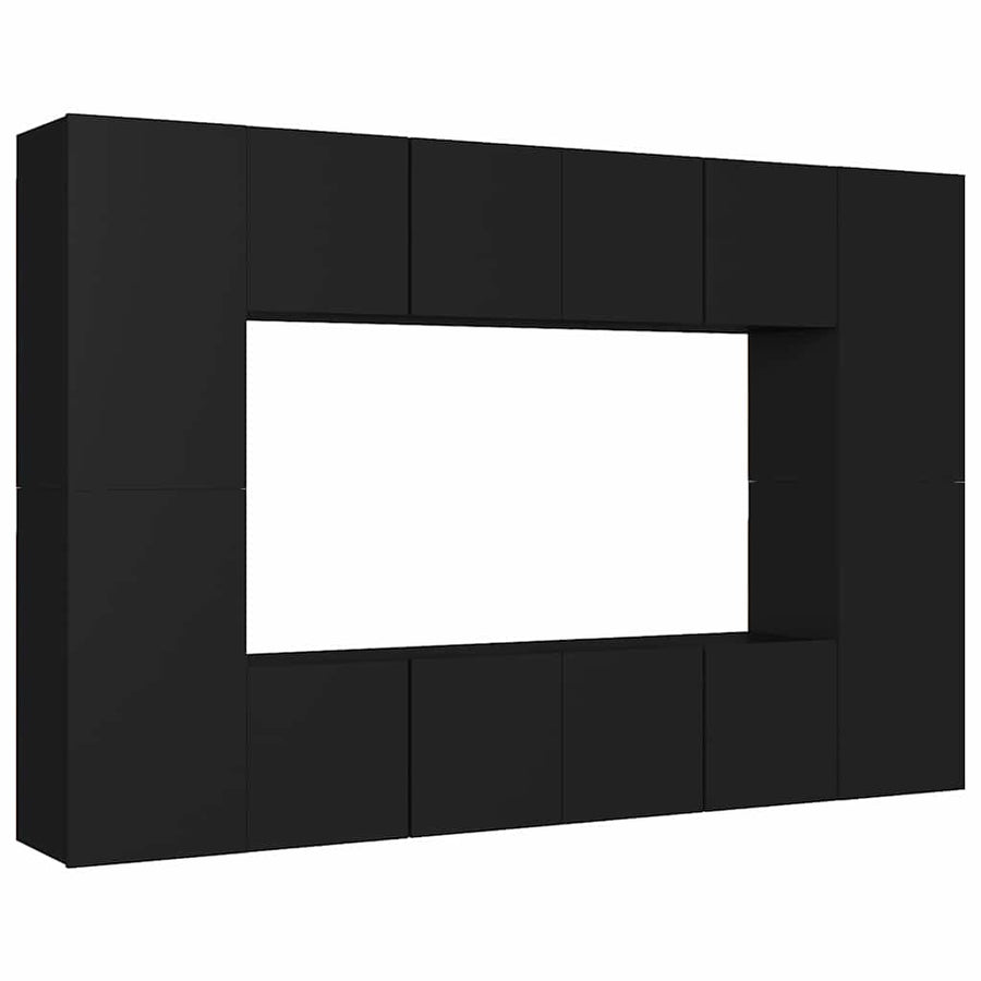 8 Piece TV Cabinet Set Black Engineered Wood