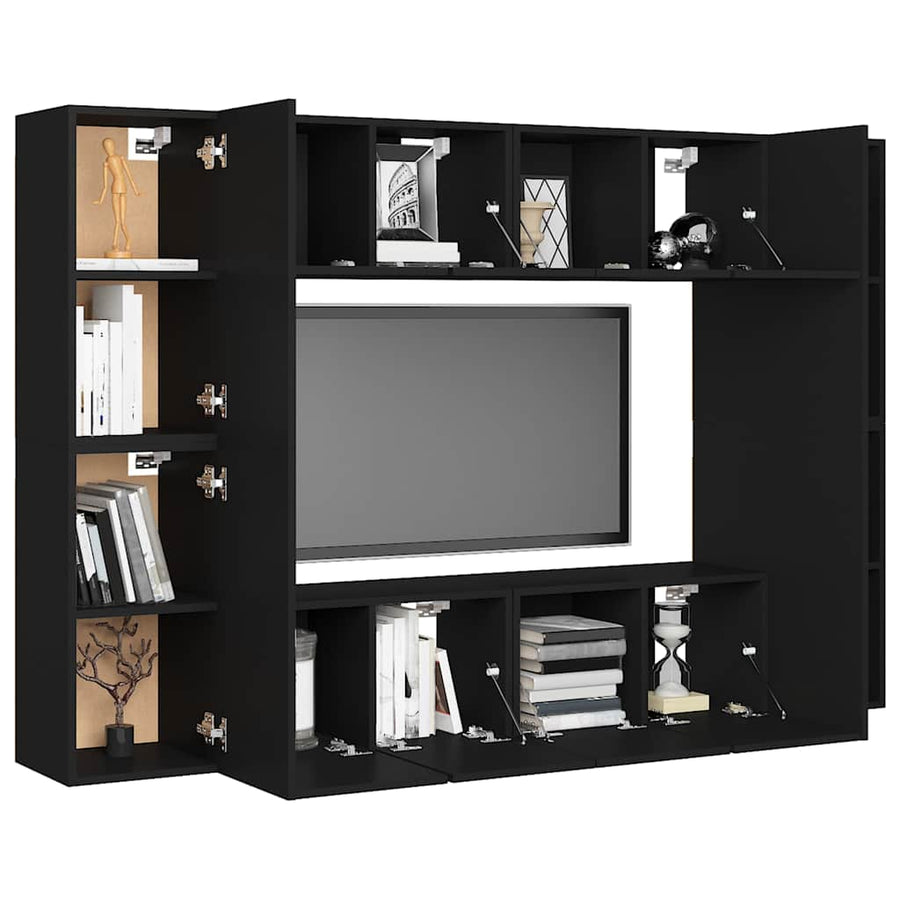 8 Piece TV Cabinet Set Black Engineered Wood