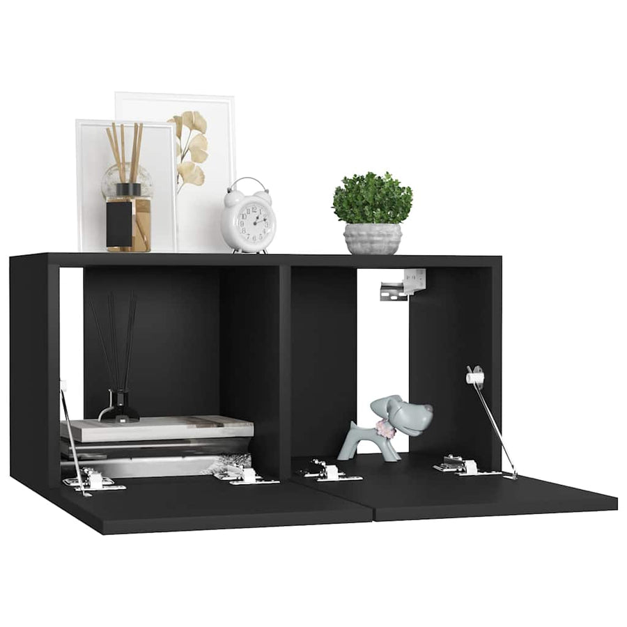 8 Piece TV Cabinet Set Black Engineered Wood