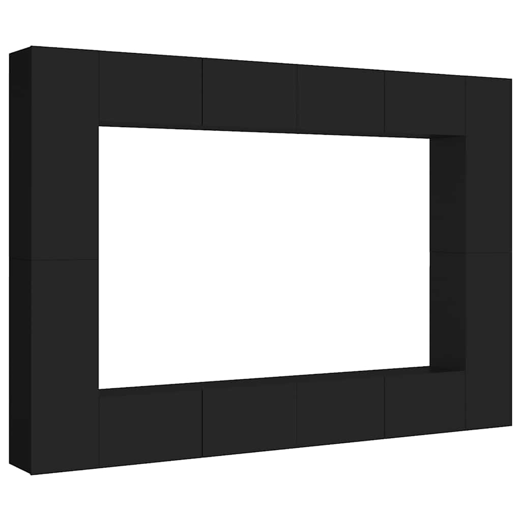 8 Piece TV Cabinet Set Black Engineered Wood