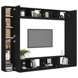 8 Piece TV Cabinet Set Black Engineered Wood