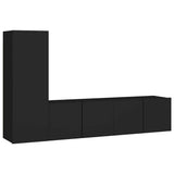 3 Piece TV Cabinet Set Black Engineered Wood - Front View