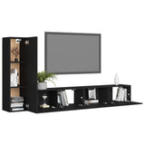 3 Piece TV Cabinet Set Black Engineered Wood - Side View