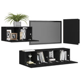 4 Piece TV Cabinet Set Black Engineered Wood - Side View