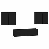 6 Piece TV Cabinet Set Black Engineered Wood