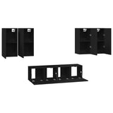 6 Piece TV Cabinet Set Black Engineered Wood