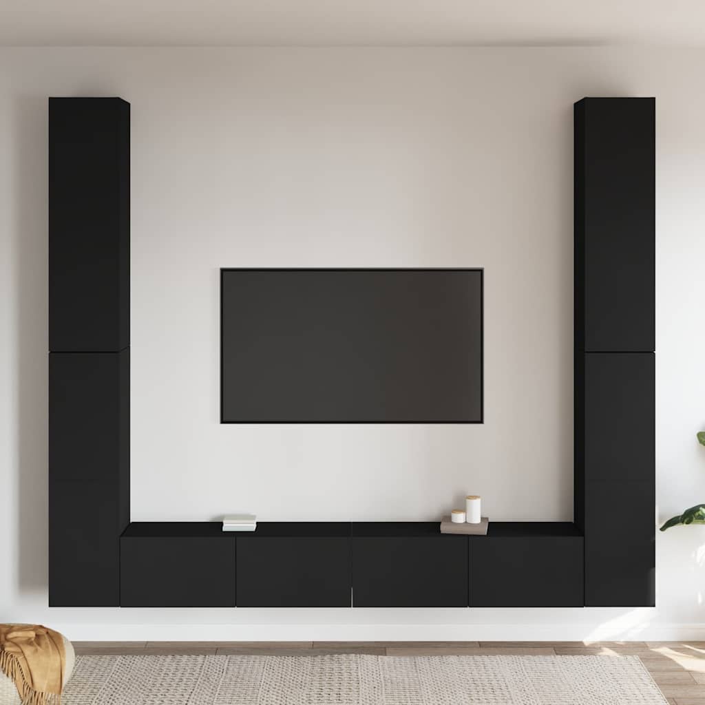 6 Piece TV Cabinet Set Black Engineered Wood