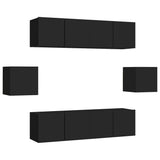 6 Piece TV Cabinet Set Black Engineered Wood