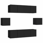 6 Piece TV Cabinet Set Black Engineered Wood