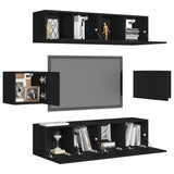6 Piece TV Cabinet Set Black Engineered Wood - Side View