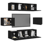 6 Piece TV Cabinet Set Black Engineered Wood