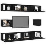6 Piece TV Cabinet Set Black Engineered Wood - Side View