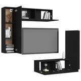 4 Piece TV Cabinet Set Black Engineered Wood - Side View