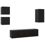 5 Piece TV Cabinet Set Black Engineered Wood - Front View