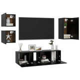 5 Piece TV Cabinet Set Black Engineered Wood - Side View