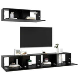 3 Piece TV Cabinet Set Black Engineered Wood - 45-Degree Angle