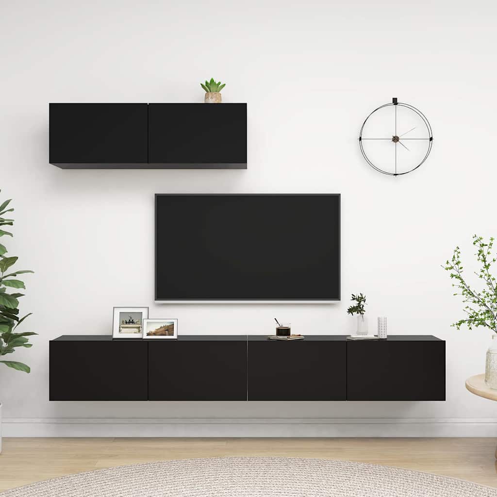 3 Piece TV Cabinet Set Black Engineered Wood