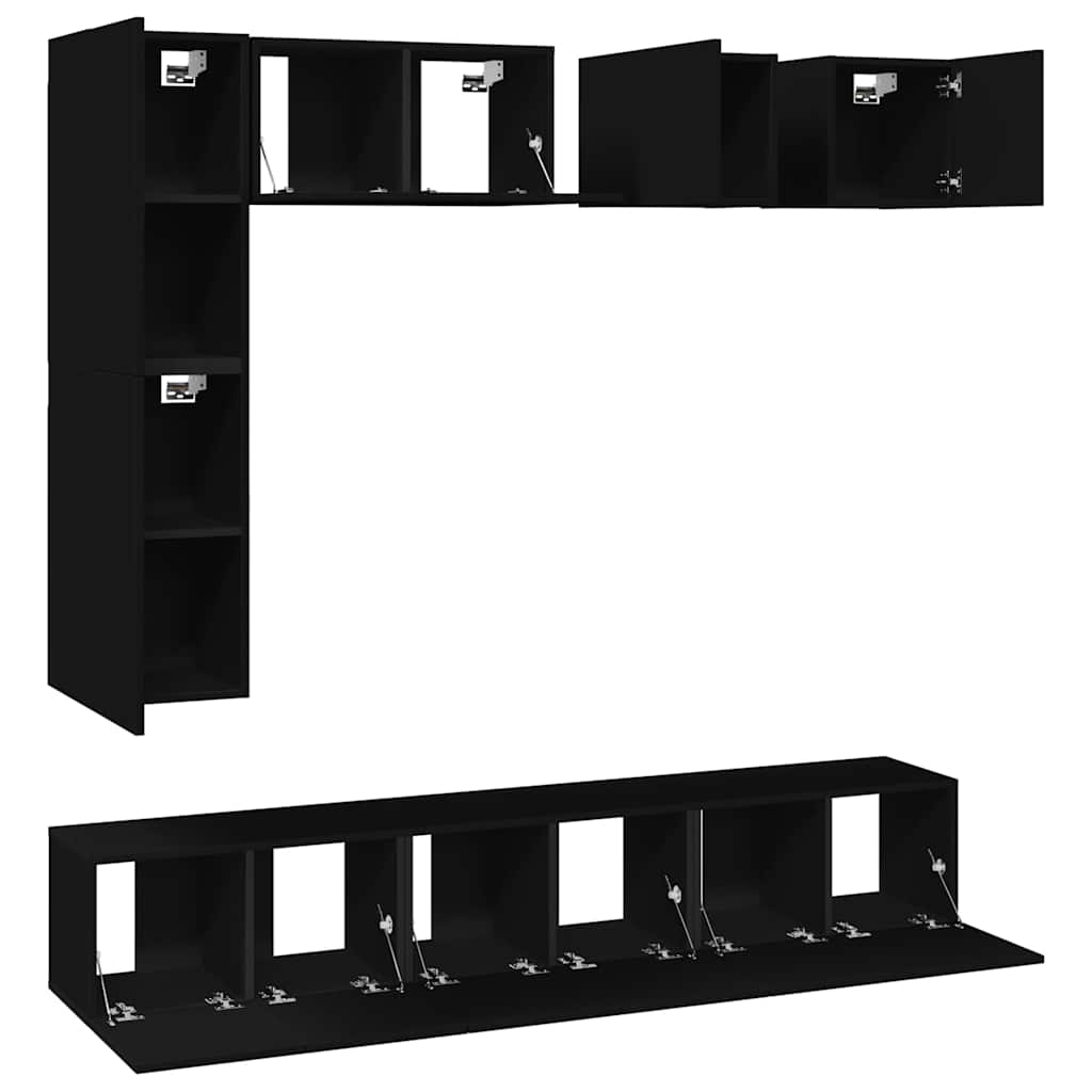 8 Piece TV Cabinet Set Black Engineered Wood