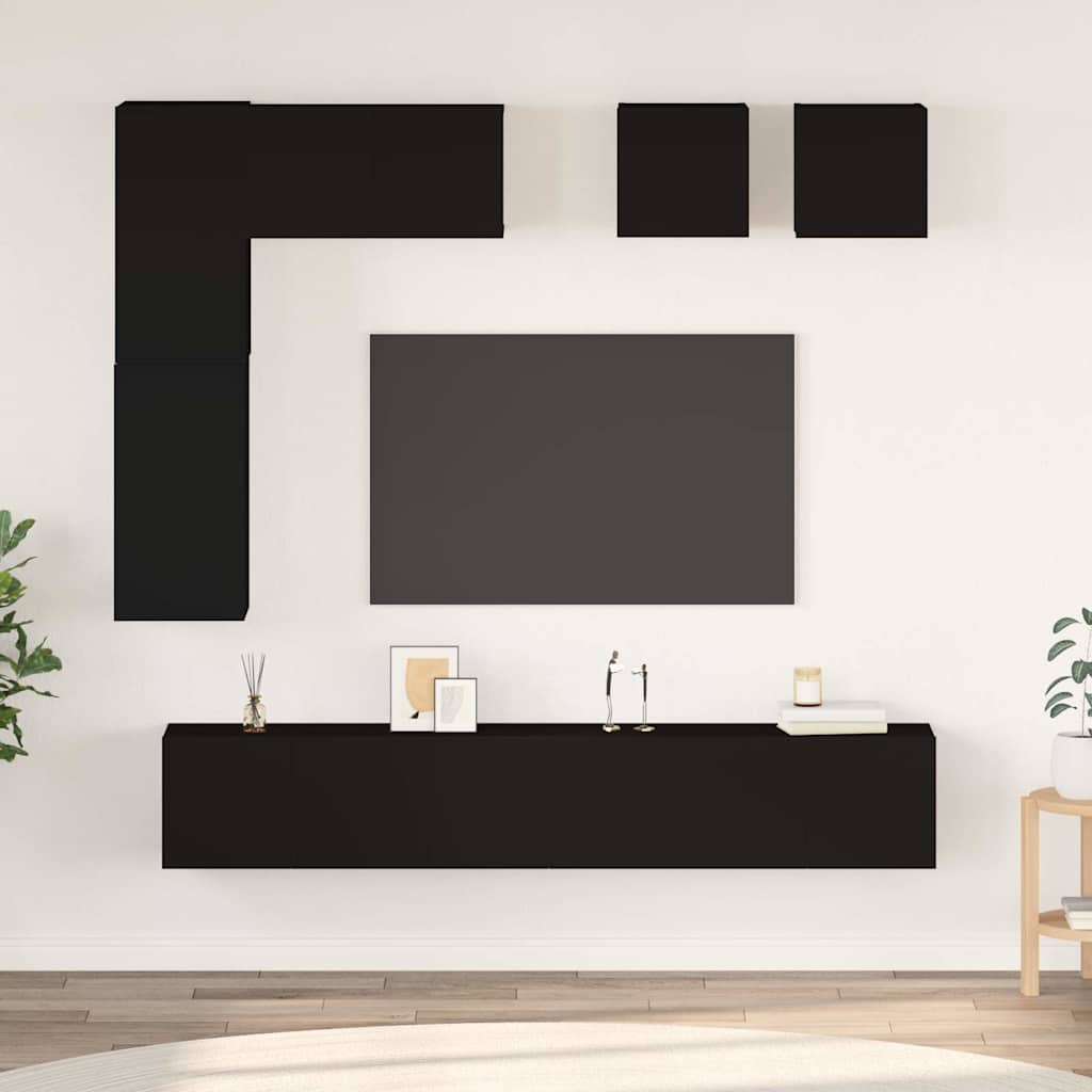 8 Piece TV Cabinet Set Black Engineered Wood