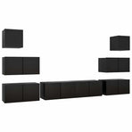 8 Piece TV Cabinet Set Black Engineered Wood