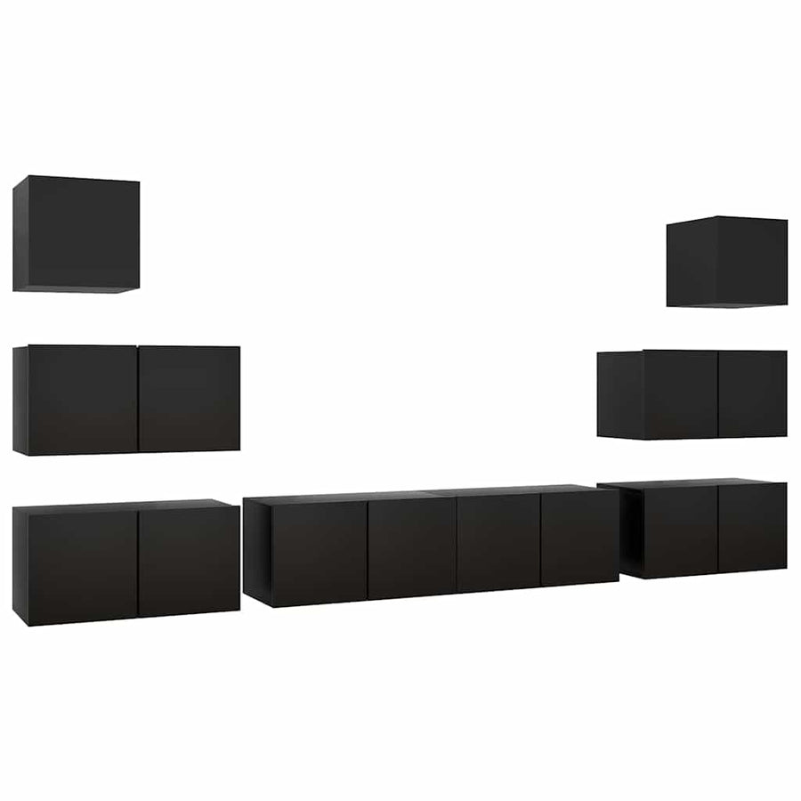 8 Piece TV Cabinet Set Black Engineered Wood