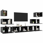 8 Piece TV Cabinet Set Black Engineered Wood