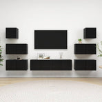 8 Piece TV Cabinet Set Black Engineered Wood
