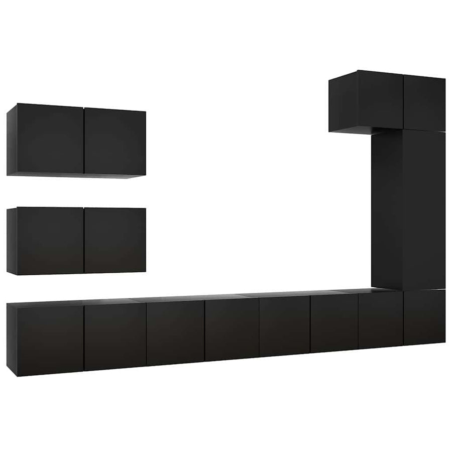 8 Piece TV Cabinet Set Black Engineered Wood
