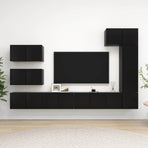8 Piece TV Cabinet Set Black Engineered Wood