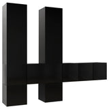 7 Piece TV Cabinet Set Black Engineered Wood - Front View