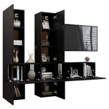 7 Piece TV Cabinet Set Black Engineered Wood - Rear View