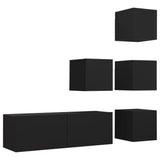 5 Piece TV Cabinet Set Black Engineered Wood - Front View
