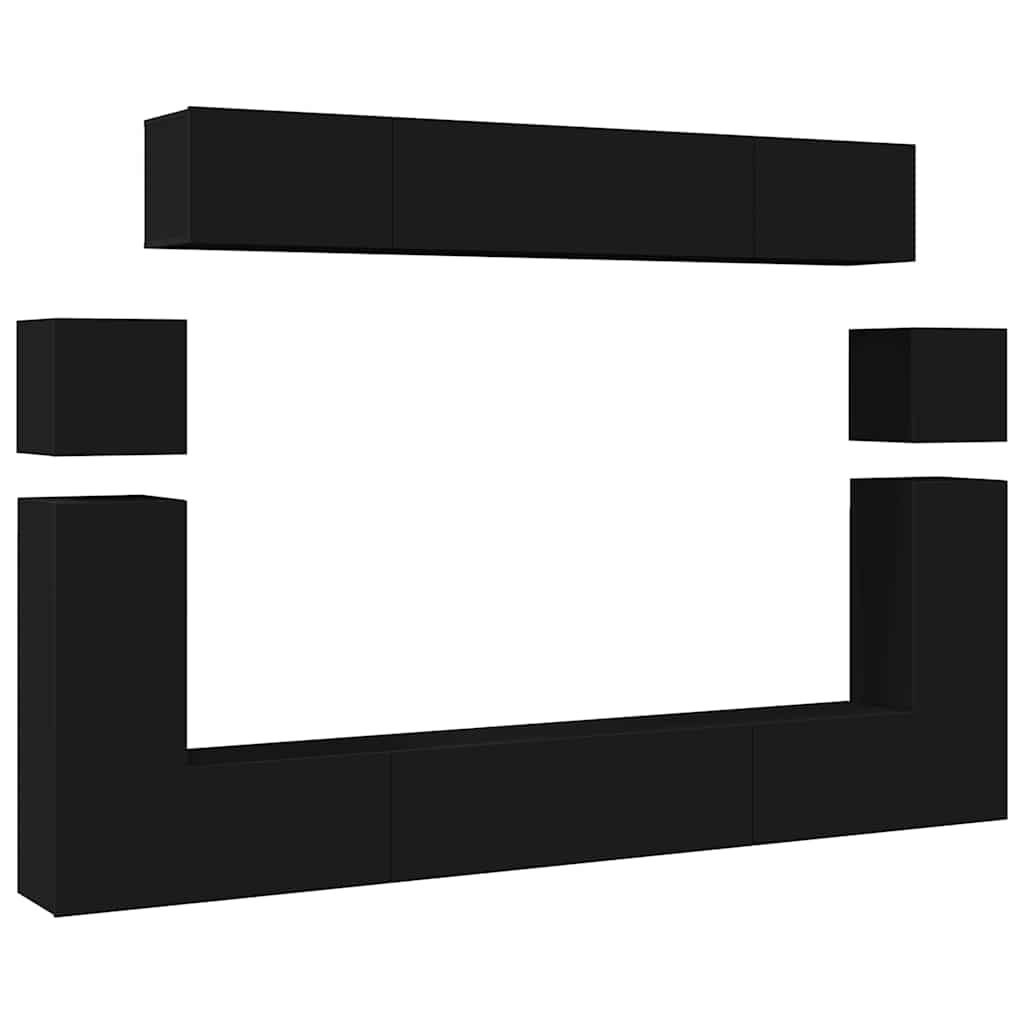 8 Piece TV Cabinet Set Black Engineered Wood
