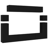 8 Piece TV Cabinet Set Black Engineered Wood - Front View