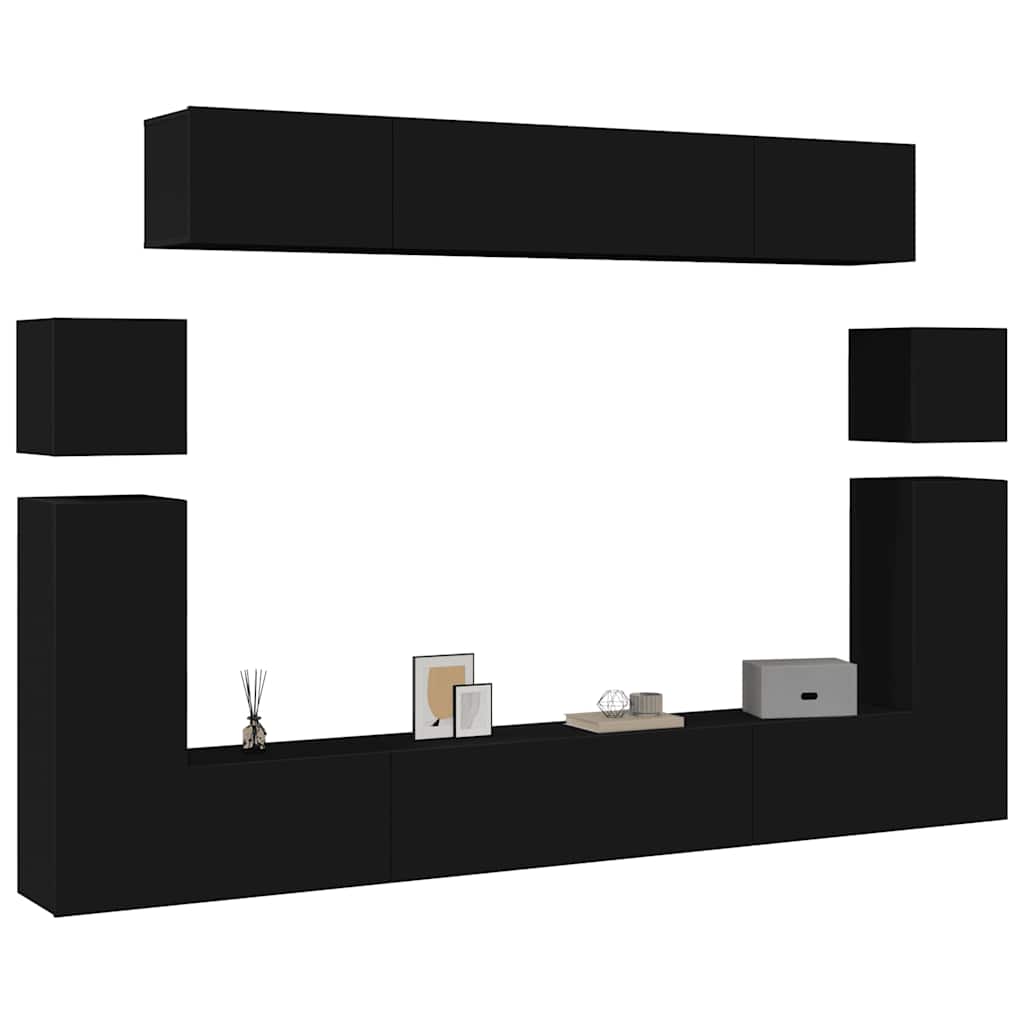 8 Piece TV Cabinet Set Black Engineered Wood