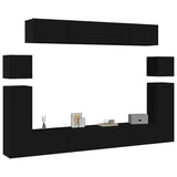 8 Piece TV Cabinet Set Black Engineered Wood