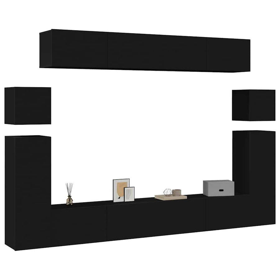 8 Piece TV Cabinet Set Black Engineered Wood