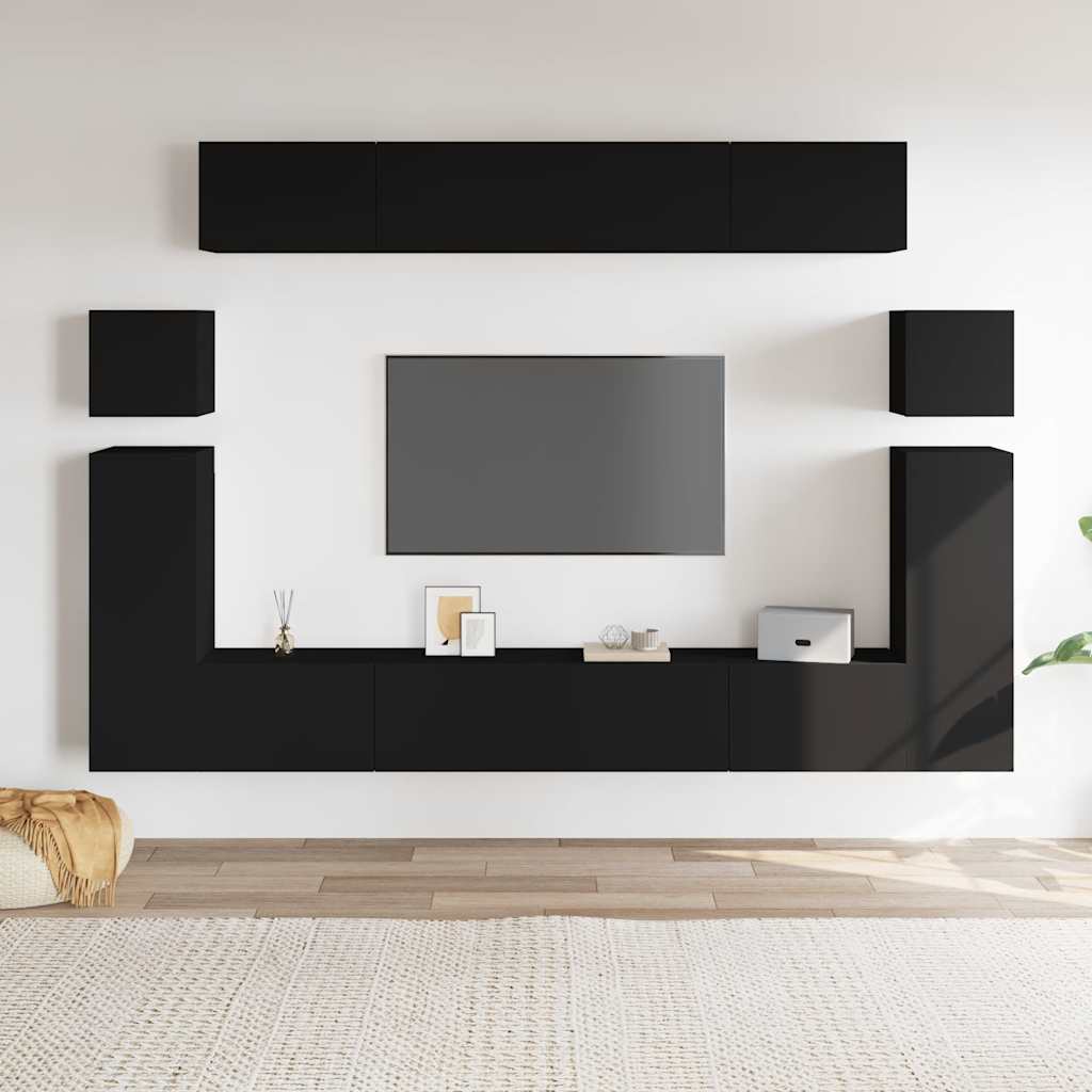 8 Piece TV Cabinet Set Black Engineered Wood